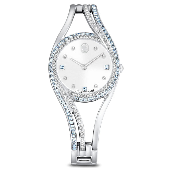Swarovski Ladies Hyperbola Silver Tone Blue Stone Bangle Watch