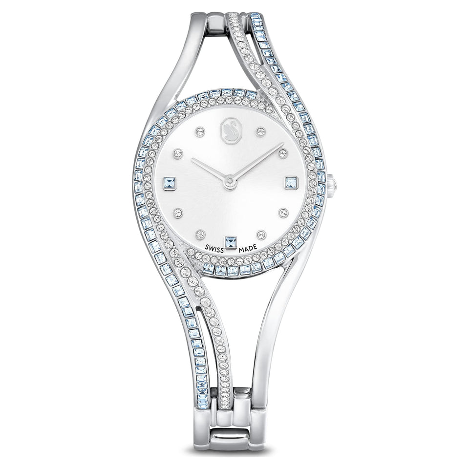 Swarovski Ladies Hyperbola Silver Tone Blue Stone Bangle Watch