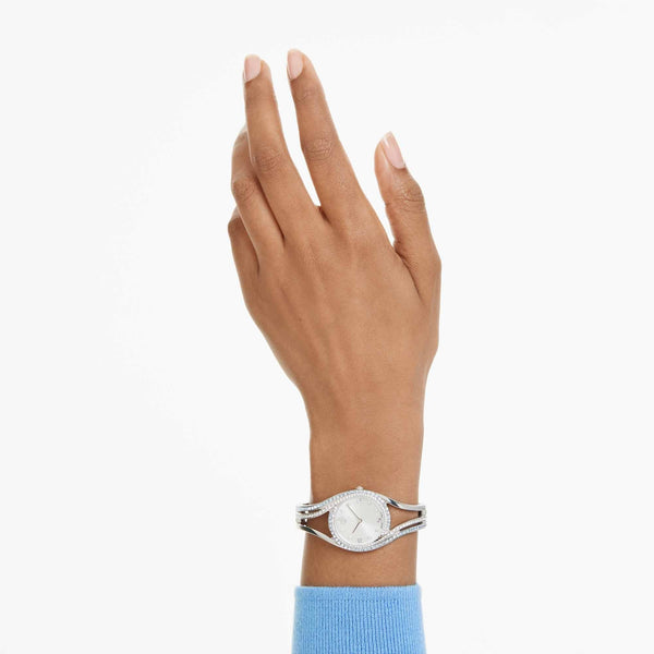 Swarovski Ladies Hyperbola Silver Tone Blue Stone Bangle Watch