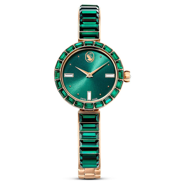 Swarovski Ladies Matrix Green & Rose Gold Tone Bangle Watch