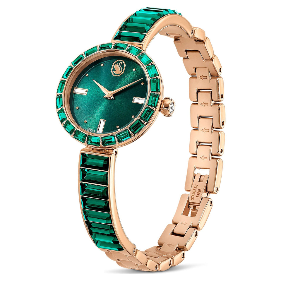 Swarovski Ladies Matrix Green & Rose Gold Tone Bangle Watch