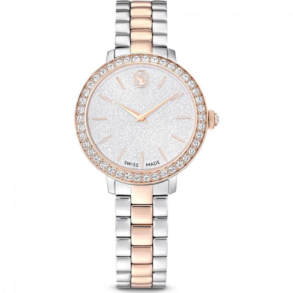 Swarovski Ladies Matrix Silver & Rose 3-Link Watch