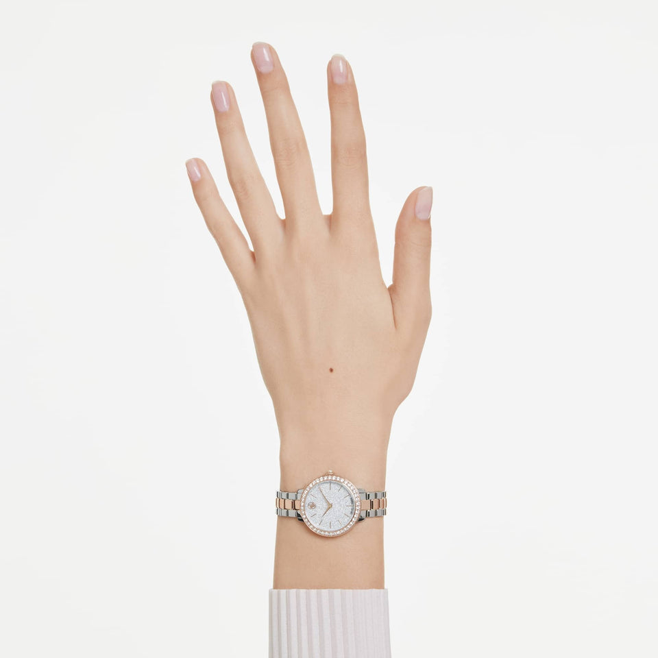 Swarovski Ladies Matrix Silver & Rose 3-Link Watch