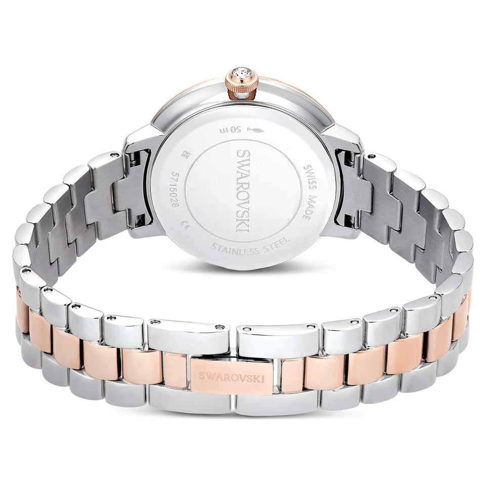 Swarovski Ladies Matrix Silver & Rose 3-Link Watch