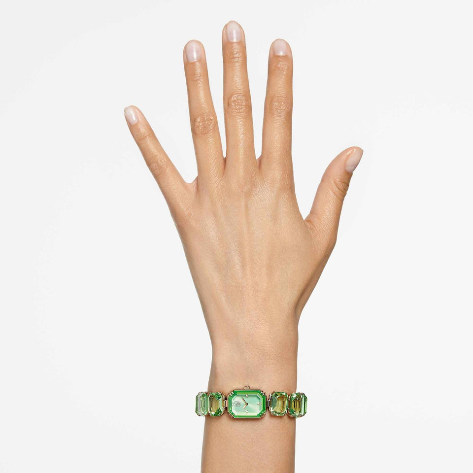 Swarovski Ladies Millenia Octagon Cut Green Stone Set Bracelet Watch