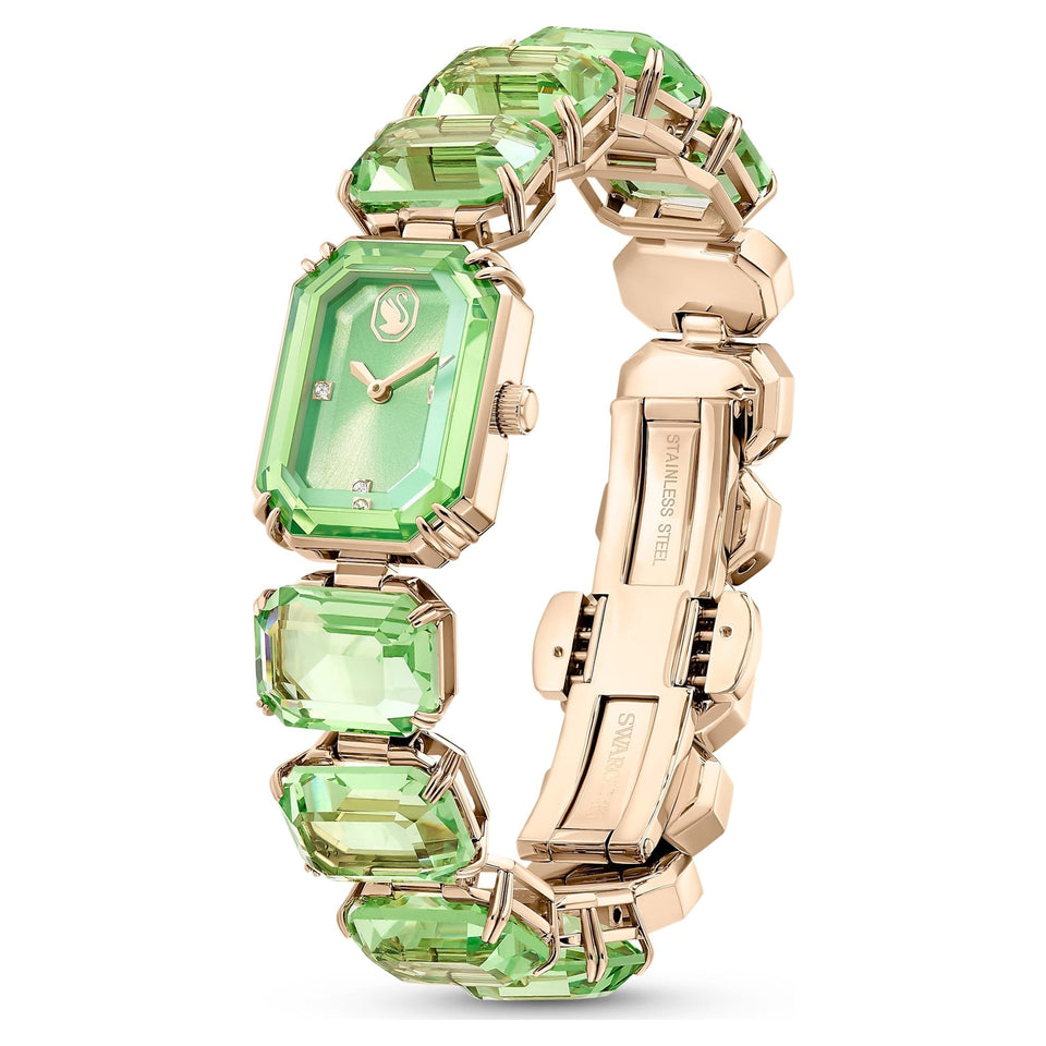 Swarovski Ladies Millenia Octagon Cut Green Stone Set Bracelet Watch