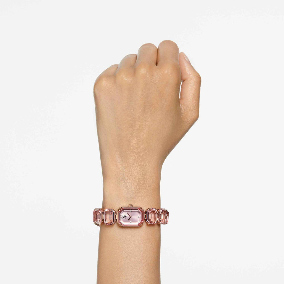 Swarovski Ladies Millenia Octagon Cut Pink Stone Set Bracelet Watch