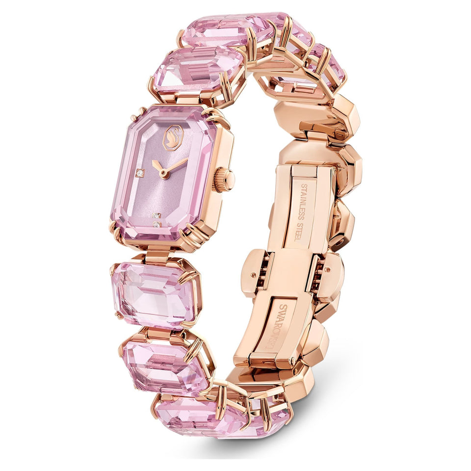 Swarovski Ladies Millenia Octagon Cut Pink Stone Set Bracelet Watch