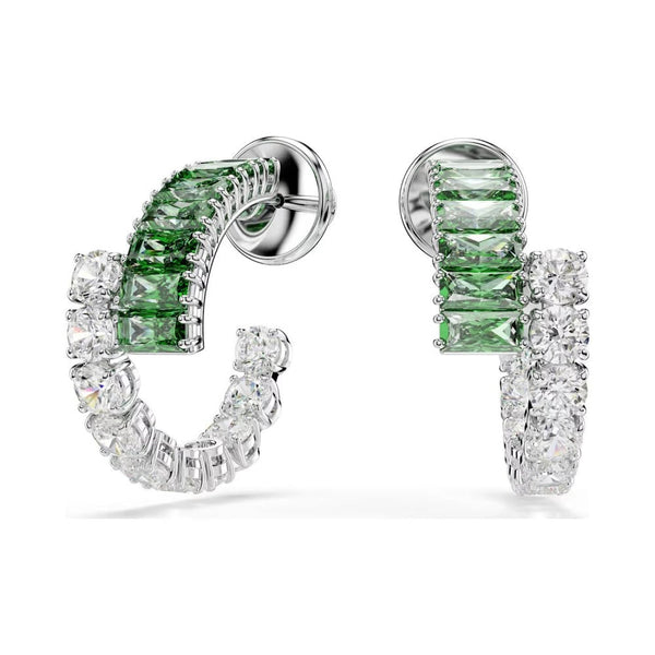 Swarovski Matrix Green Stone Overlap Hoop Earrings