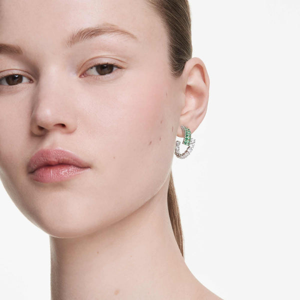 Swarovski Matrix Green Stone Overlap Hoop Earrings