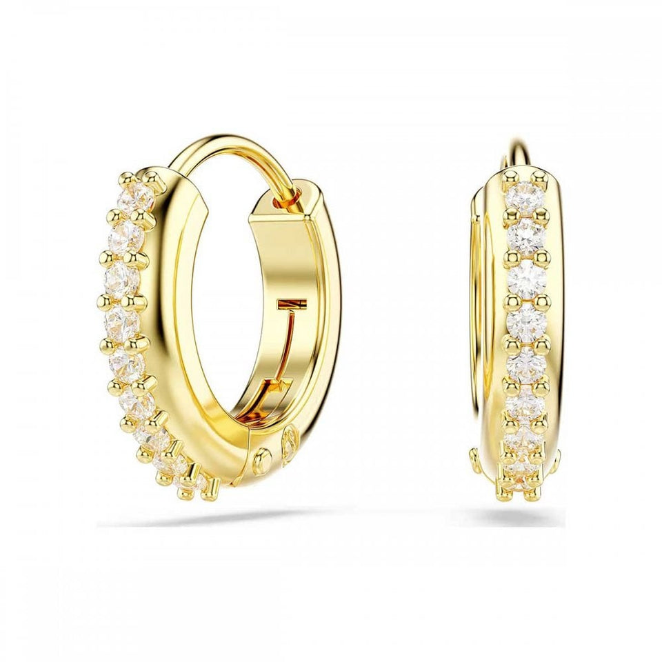 Swarovski Matrix Round Cut Gold Plated Stone Set Hoop Earrings