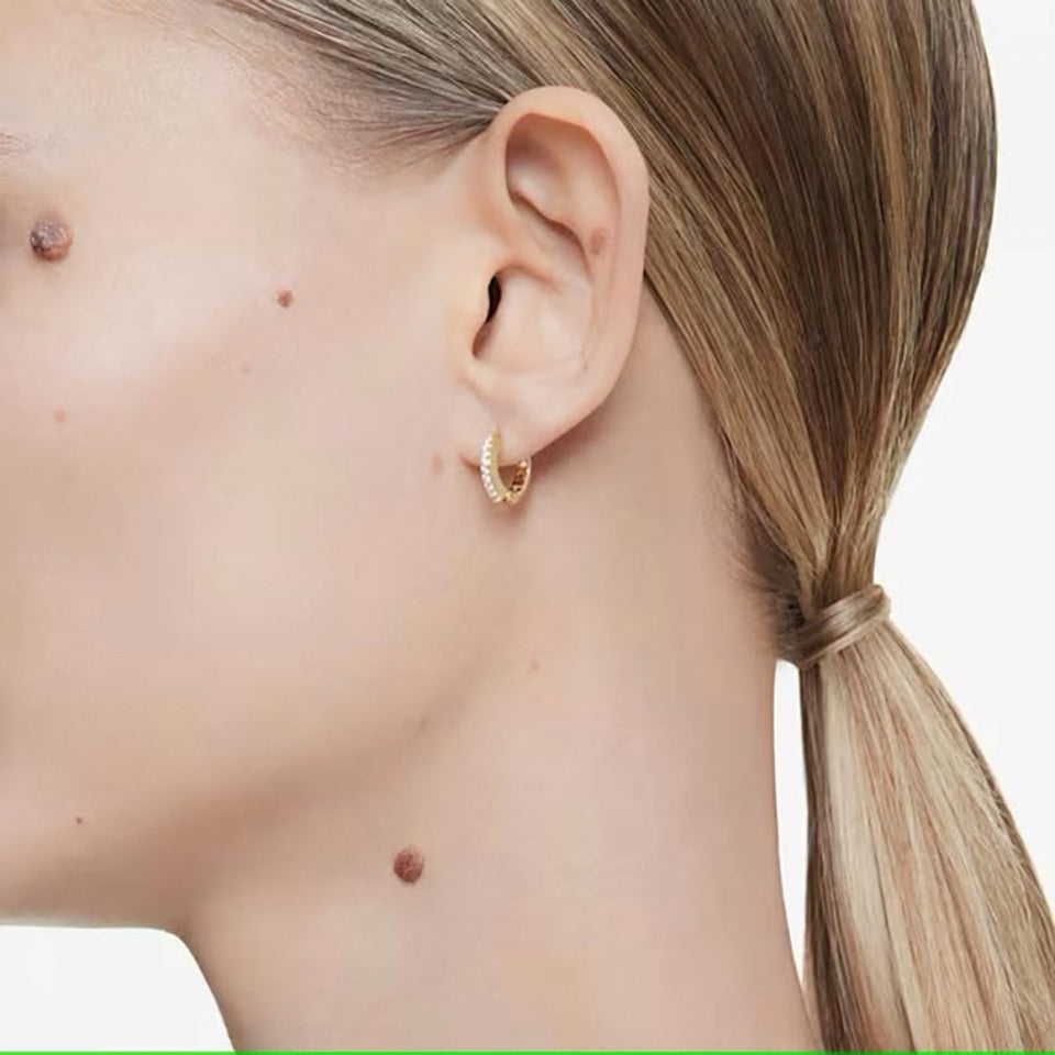 Swarovski Matrix Round Cut Gold Plated Stone Set Hoop Earrings