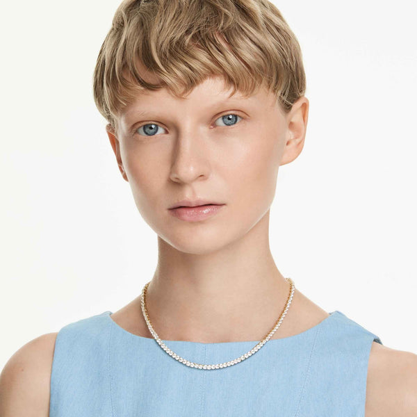 Swarovski Matrix Round Cut Gold Plated Tennis Necklace