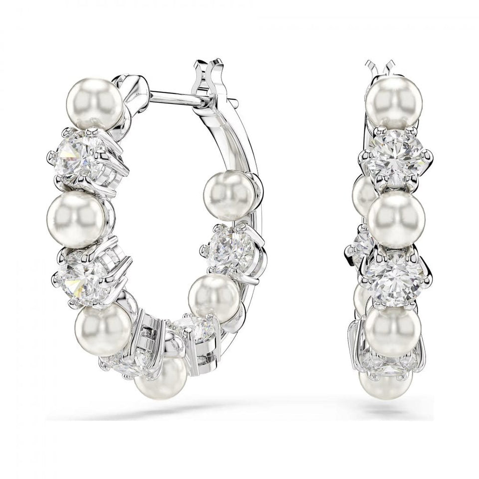 Swarovski Matrix Round Cut Mixed Pearl & Stone Set Hoop Earrings