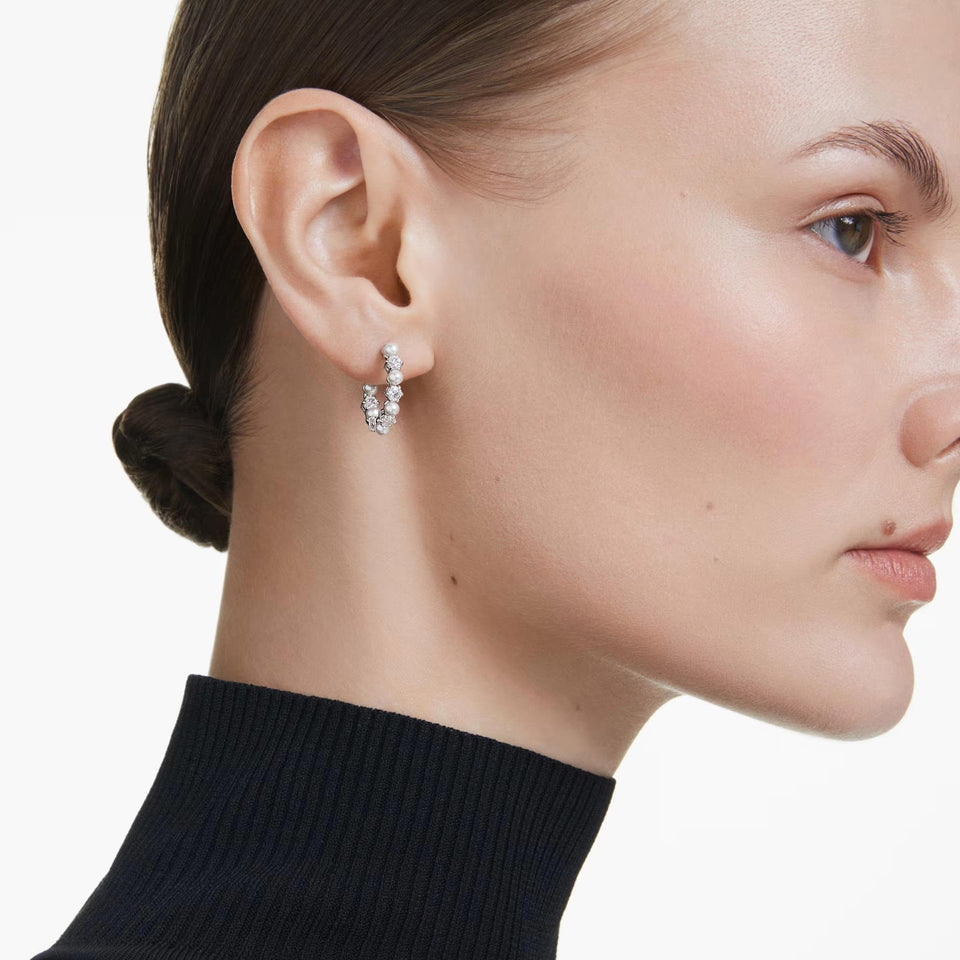 Swarovski Matrix Round Cut Mixed Pearl & Stone Set Hoop Earrings