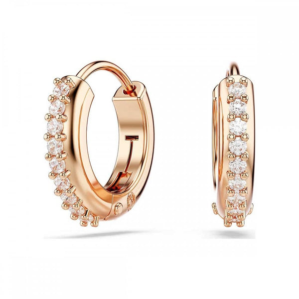 Swarovski Matrix Round Cut Rose Gold Plated Stone Set Hoop Earrings