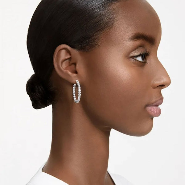 Swarovski Matrix Round Cut Stone Set Hoop Earrings