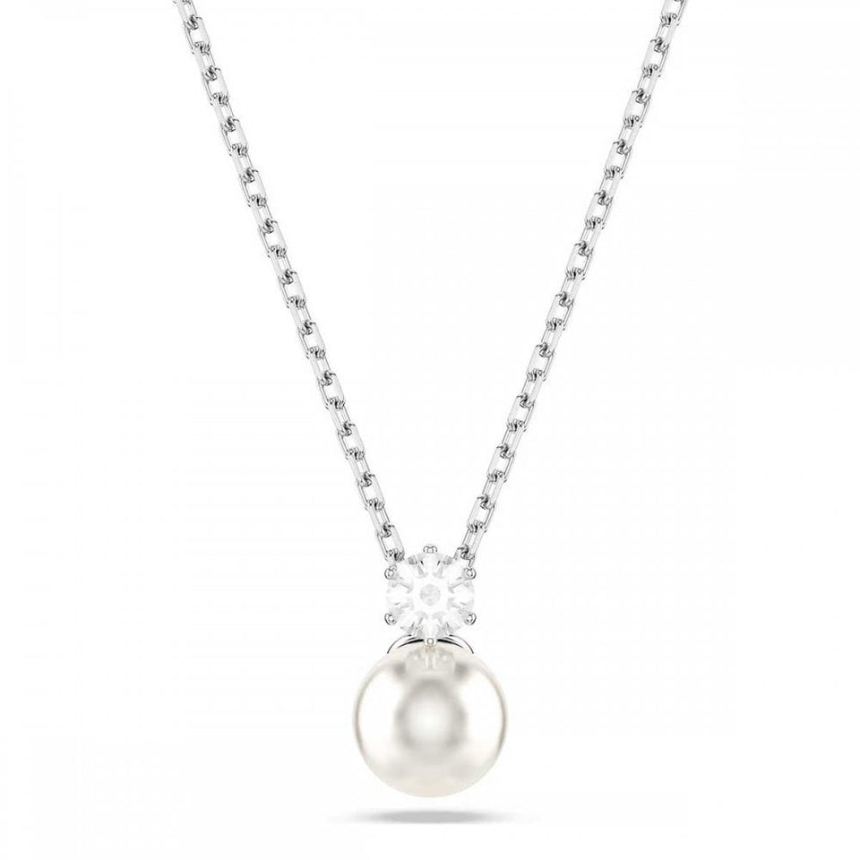 Swarovski Matrix Round Cut Stone Set Pearl Necklace