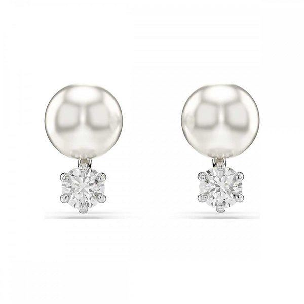 Swarovski Matrix Round Cut Stone Set Pearl Stud Earrings