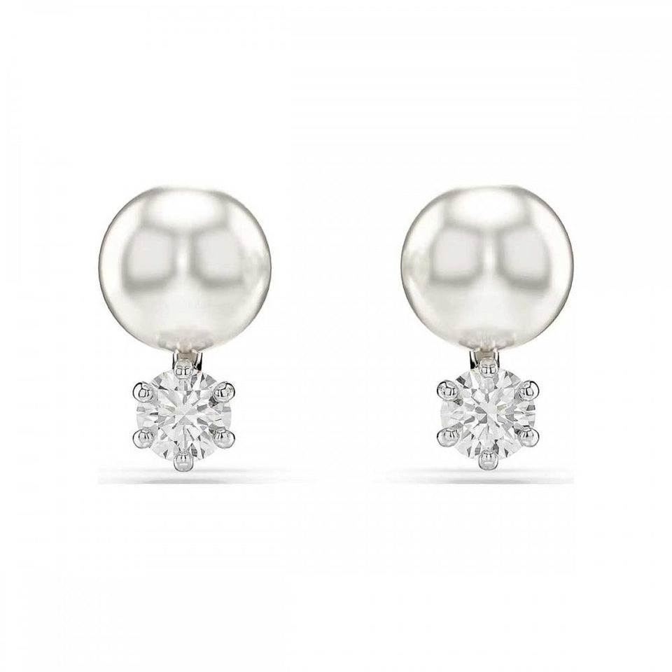 Swarovski Matrix Round Cut Stone Set Pearl Stud Earrings