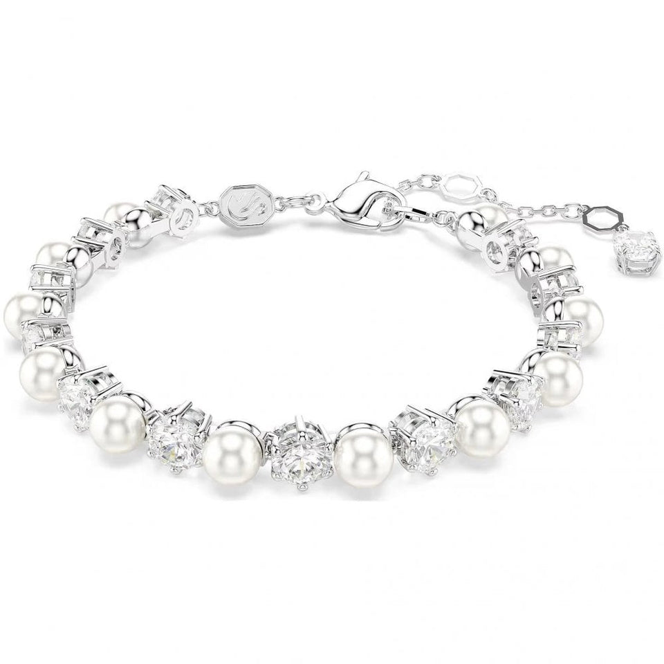 Swarovski Matrix Round Cut Stone Set Pearl Tennis Bracelet