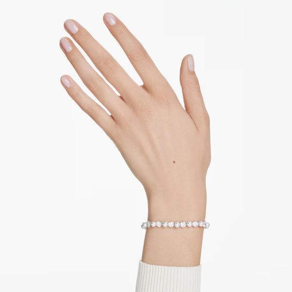 Swarovski Matrix Round Cut Stone Set Pearl Tennis Bracelet