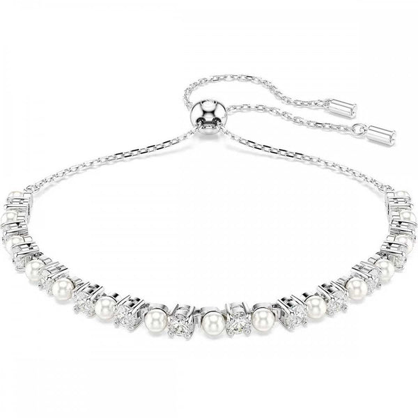 Swarovski Matrix Round Cut Stone Set Pearl Toggle Bracelet