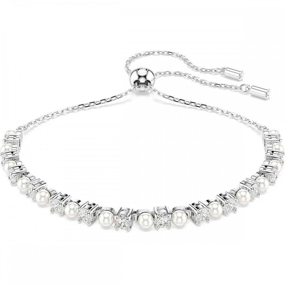 Swarovski Matrix Round Cut Stone Set Pearl Toggle Bracelet