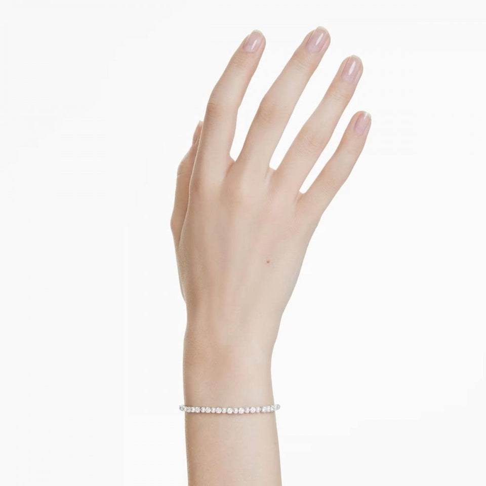 Swarovski Matrix Round Cut Stone Set Pearl Toggle Bracelet