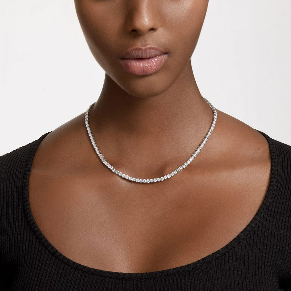 Swarovski Matrix Round Cut Stone Set Tennis Necklace