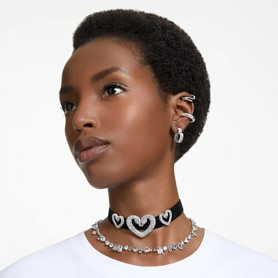 Swarovski Matrix Stone Set Heart Hoop Earrings