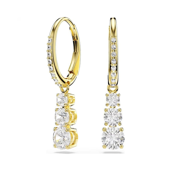 Swarovski Stilla Attract Gold Toned Three Stone Drop Earrings