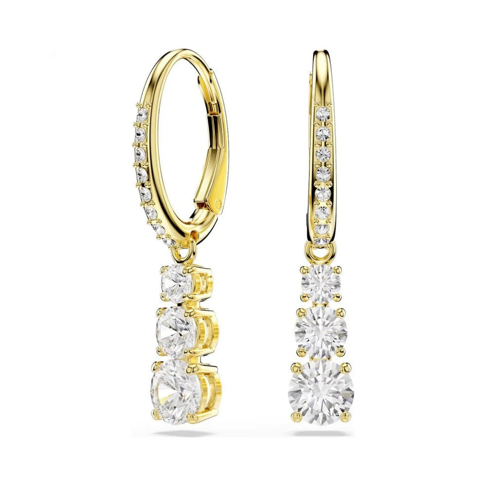Swarovski Stilla Attract Gold Toned Three Stone Drop Earrings