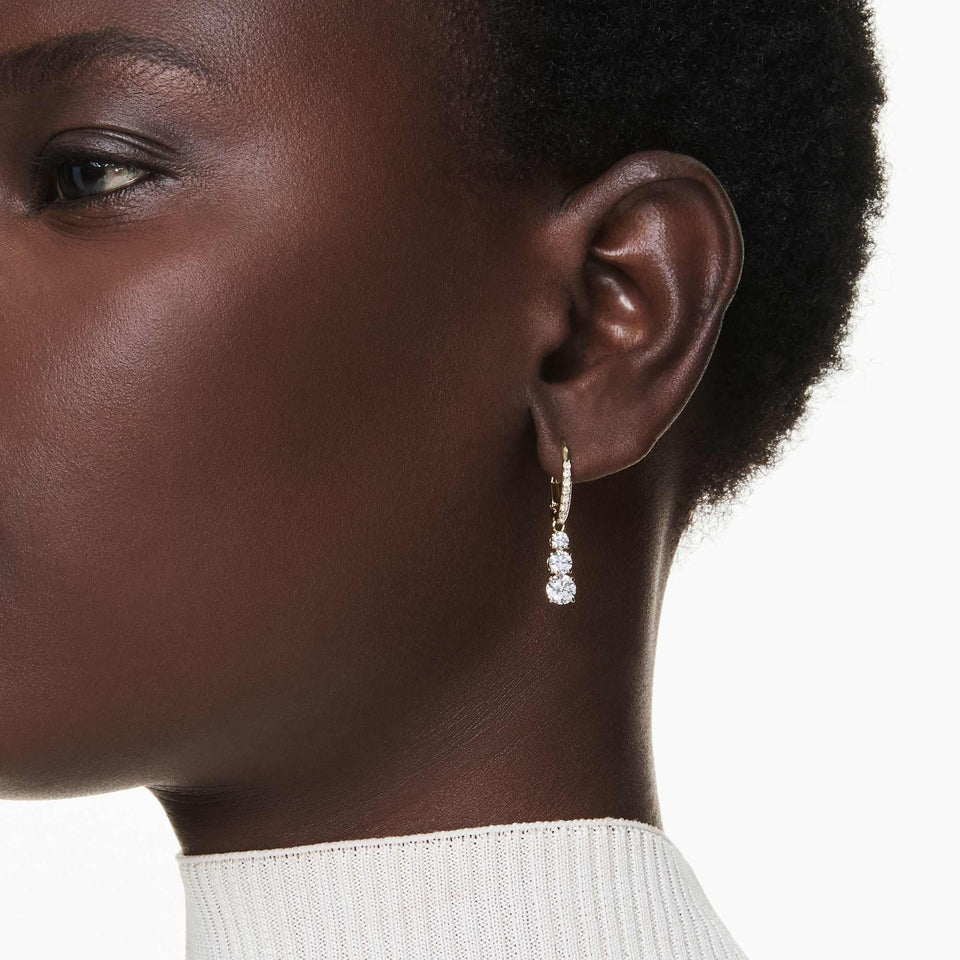 Swarovski Stilla Attract Gold Toned Three Stone Drop Earrings