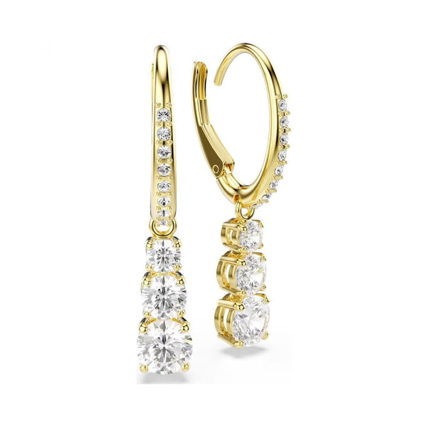 Swarovski Stilla Attract Gold Toned Three Stone Drop Earrings