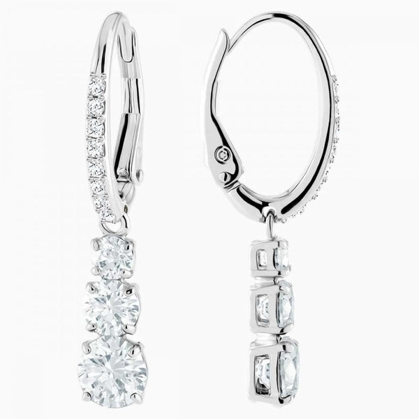 Swarovski Stilla Attract Round Cut Trilogy Stone Set Drop Earrings