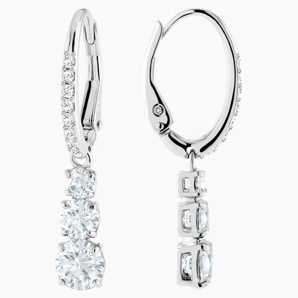 Swarovski Stilla Attract Round Cut Trilogy Stone Set Drop Earrings