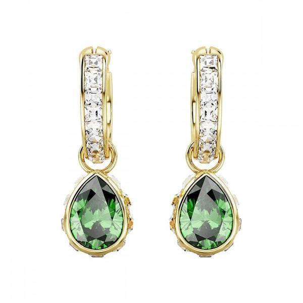 Swarovski Stilla Pear Cut Gold Plated Green Drop Earrings