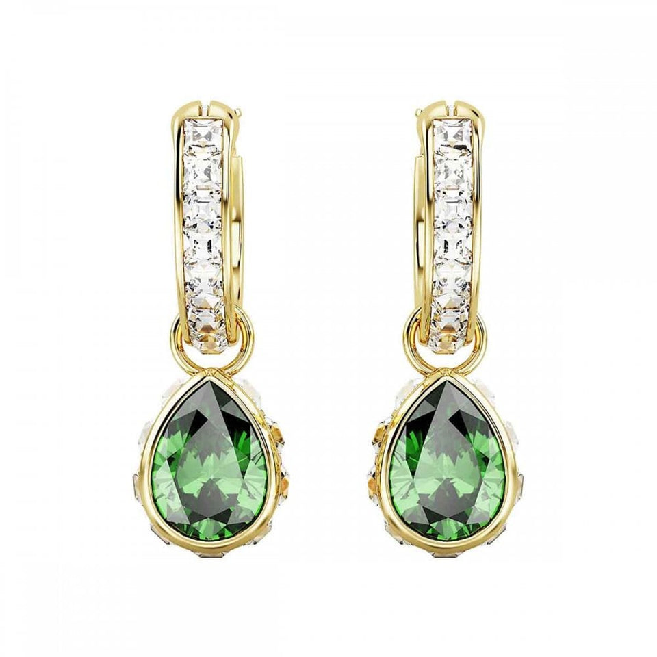 Swarovski Stilla Pear Cut Gold Plated Green Drop Earrings