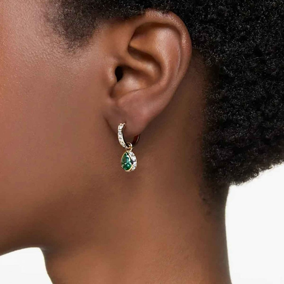 Swarovski Stilla Pear Cut Gold Plated Green Drop Earrings