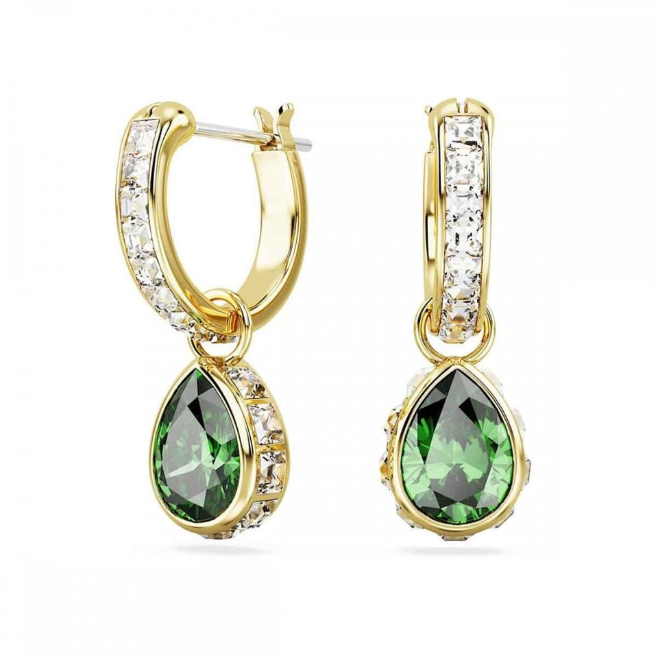 Swarovski Stilla Pear Cut Gold Plated Green Drop Earrings