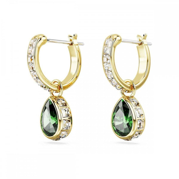 Swarovski Stilla Pear Cut Gold Plated Green Drop Earrings