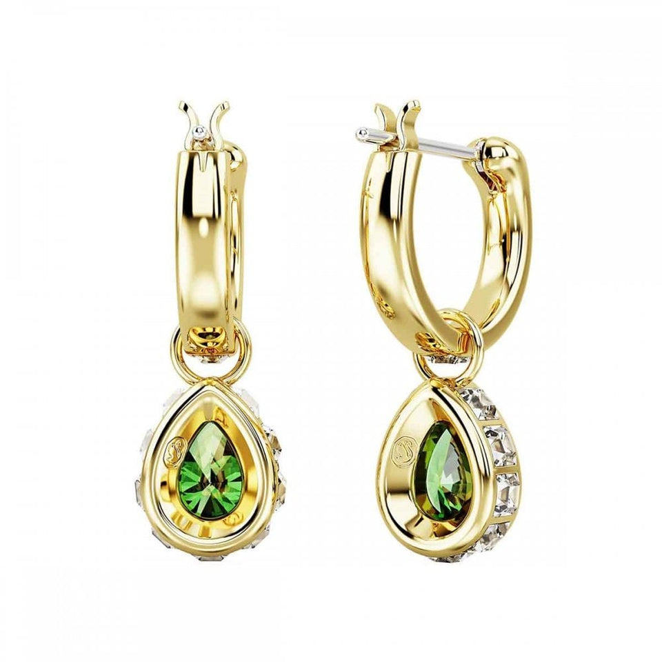 Swarovski Stilla Pear Cut Gold Plated Green Drop Earrings