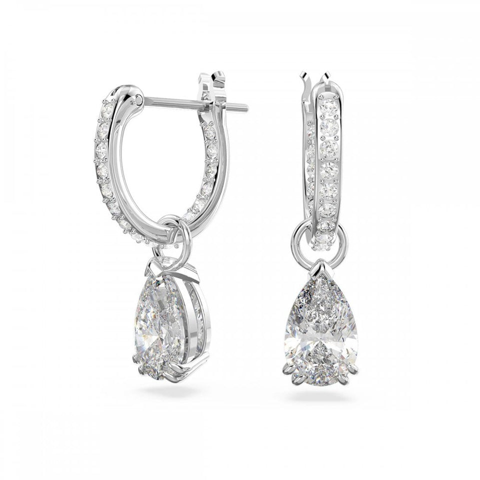 Swarovski Stilla Pear Cut Stone Set Drop Hoop Earrings
