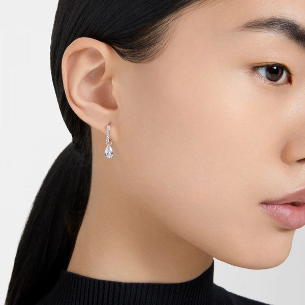 Swarovski Stilla Pear Cut Stone Set Drop Hoop Earrings