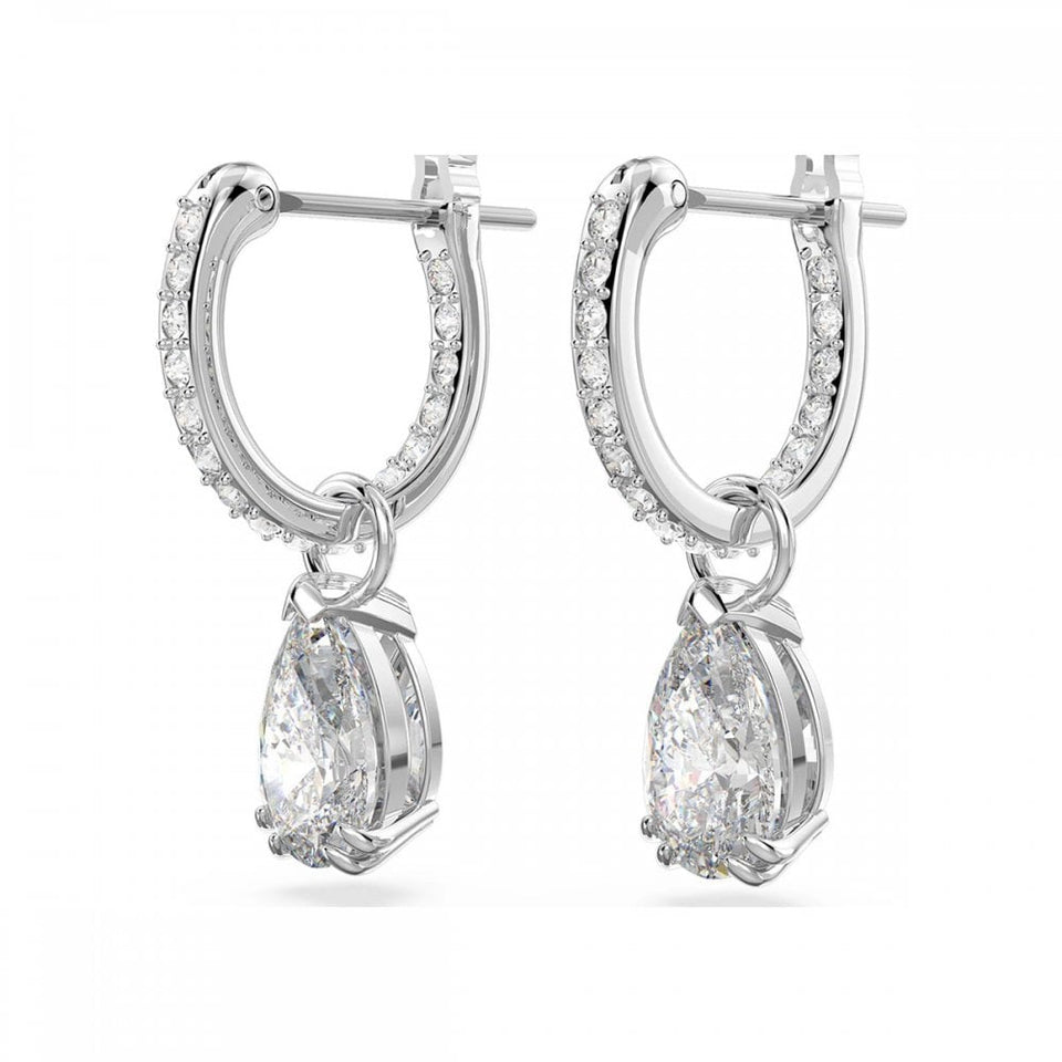 Swarovski Stilla Pear Cut Stone Set Drop Hoop Earrings