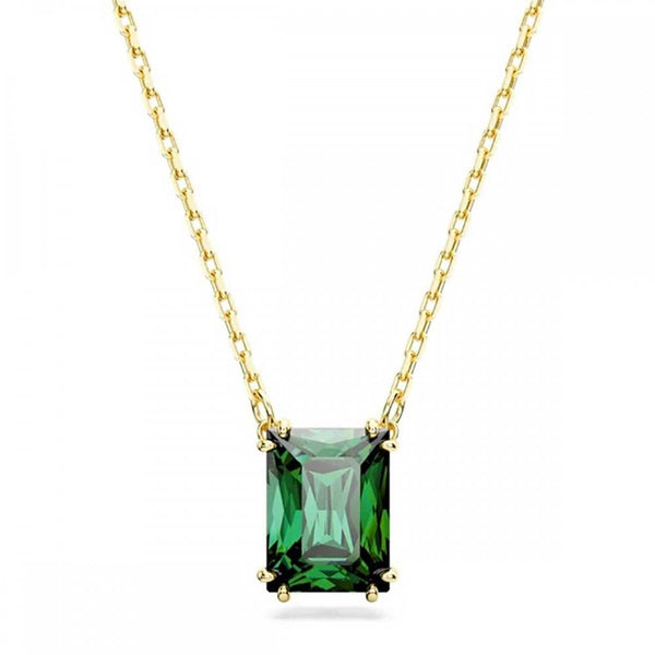 Swarovski Stilla Rectangular Cut Gold Plated Green Stone Set Necklace