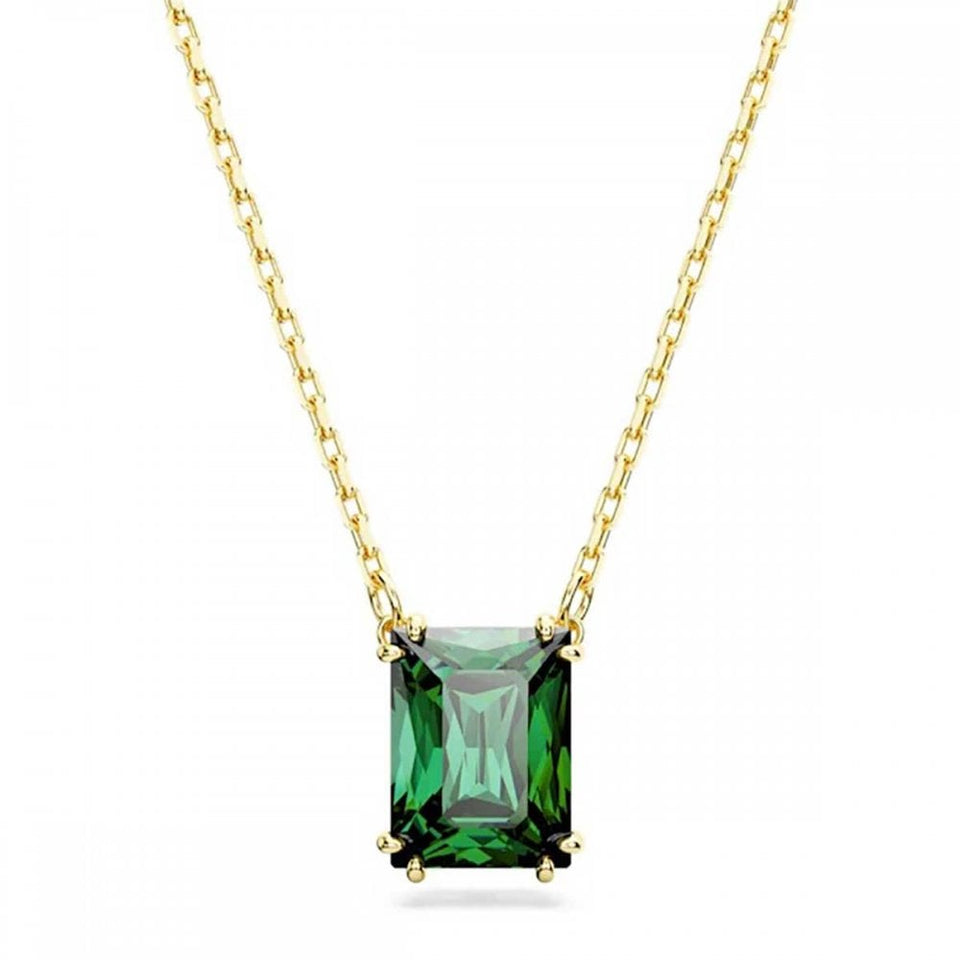 Swarovski Stilla Rectangular Cut Gold Plated Green Stone Set Necklace
