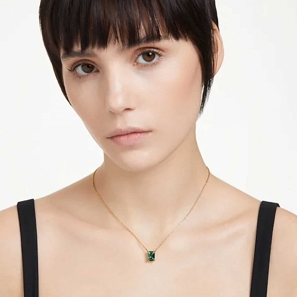 Swarovski Stilla Rectangular Cut Gold Plated Green Stone Set Necklace