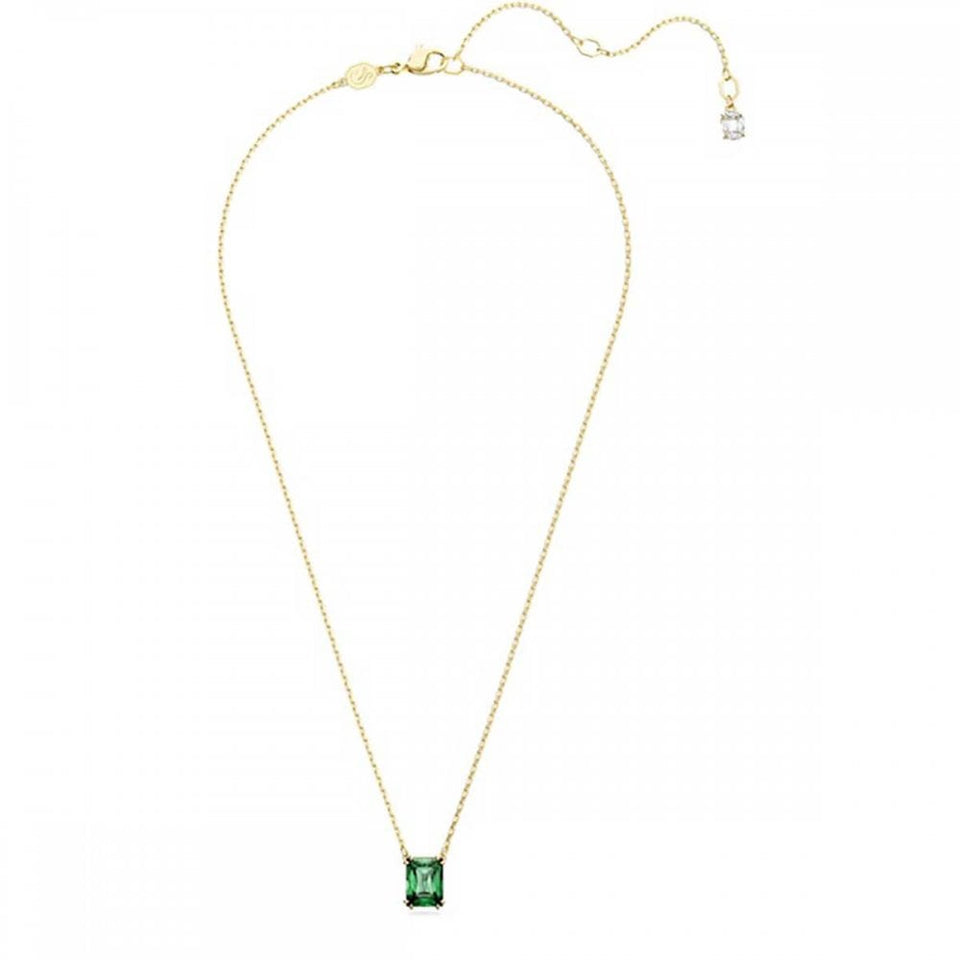Swarovski Stilla Rectangular Cut Gold Plated Green Stone Set Necklace